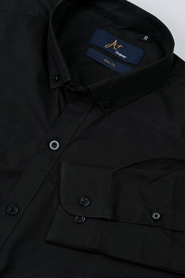 Plain Black Casual Shirt - Aruba+ Super Smart Fit
