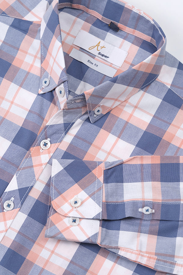 Blue Pink Plaid Checks Casual Shirt - Aruba+ Super Smart Fit