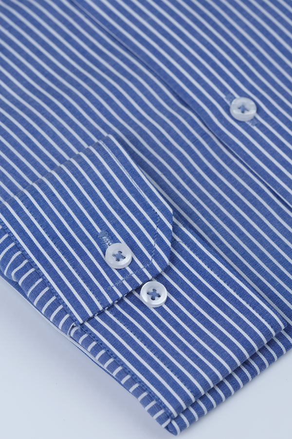 Blue with White Hairline Stripe Dress Shirt Smart Fit