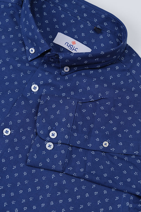 Navy Blue Printed Casual Shirt | Aruba Fashion Smart Fit