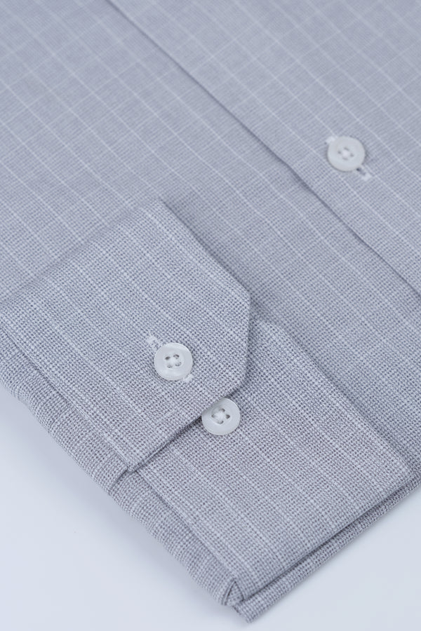 Light Grey & White Checkered Formal Shirt I Slim Fit