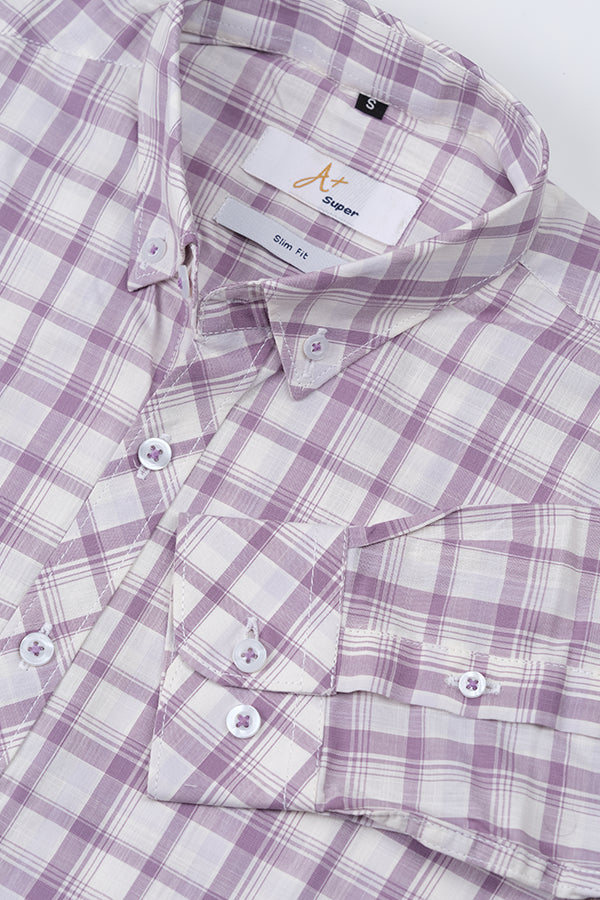 Lavendar Purple Plaid Casual Shirt - Aruba+ Super Smart Fit