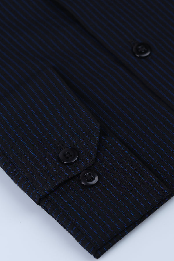 Black Vertical Textured Stripes Formal Shirt Smart Fit