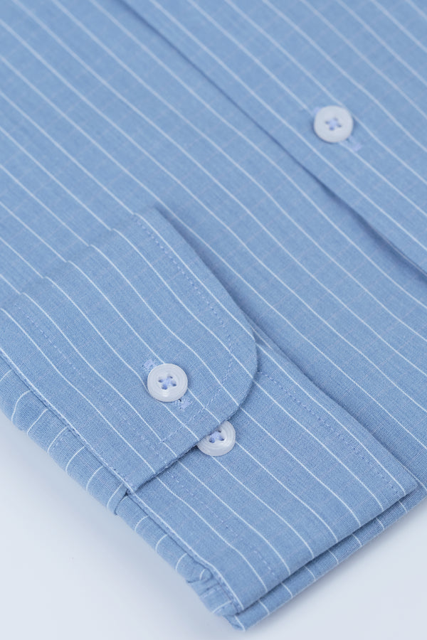 Blue with White Pinstripe Dress Shirt Smart Fit