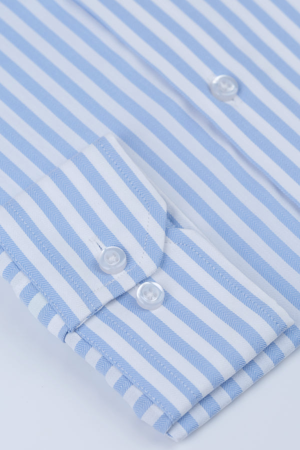 White & Blue Bengal Stripe Formal Shirt Smart Fit