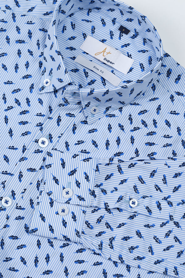 Blue Leaf Pattern Casual Shirt - Aruba+ Super Smart Fit