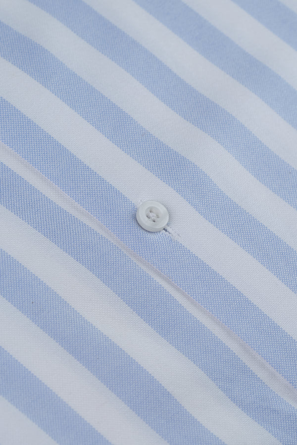 Light Blue White Awning Stripe Formal Shirt Smart Fit