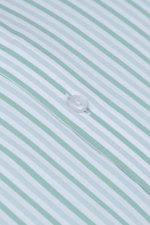 Green White Pinstripes Formal Shirt Smart Fit
