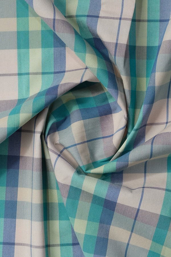 Grey Turquoise Blue Plaids Casual Shirt - Aruba+ Super Smart Fit