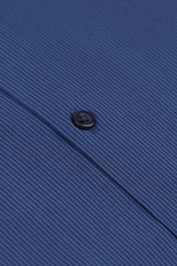 Dark Blue Gingham Stripes Formal Shirt Smart Fit