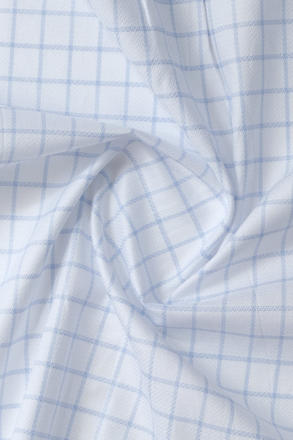 White Casual Shirt with Light Blue Grid Checks - Aruba+ Super Smart Fit