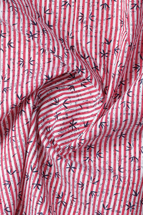 Leaf Pattern Over Red Stripes Casual Shirt - Aruba+ Super Smart Fit