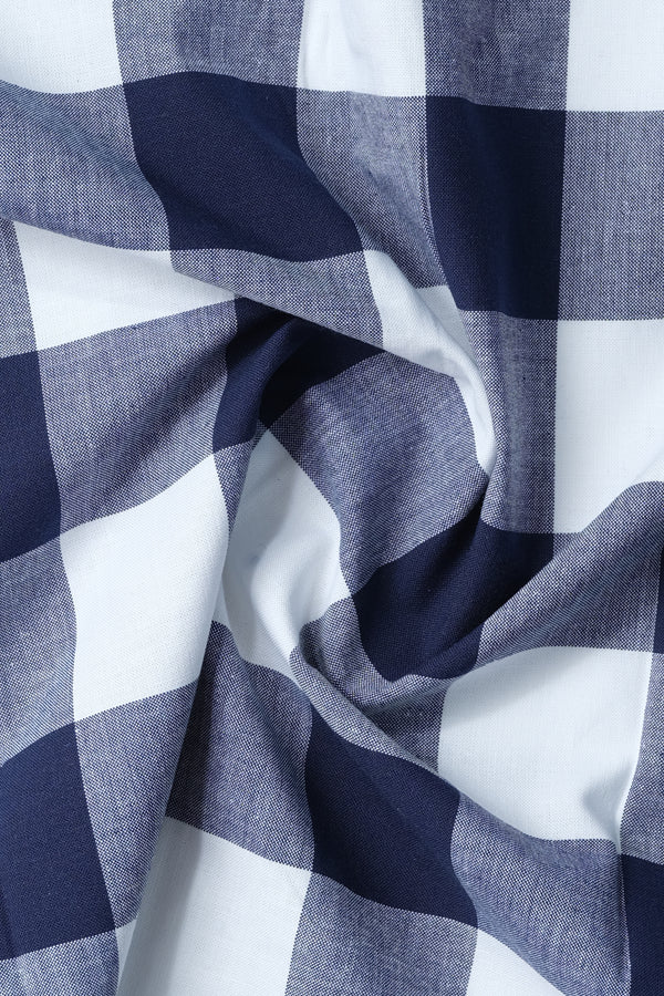Dark Blue White Wide Checks Casual Shirt - Aruba+ Super Smart Fit