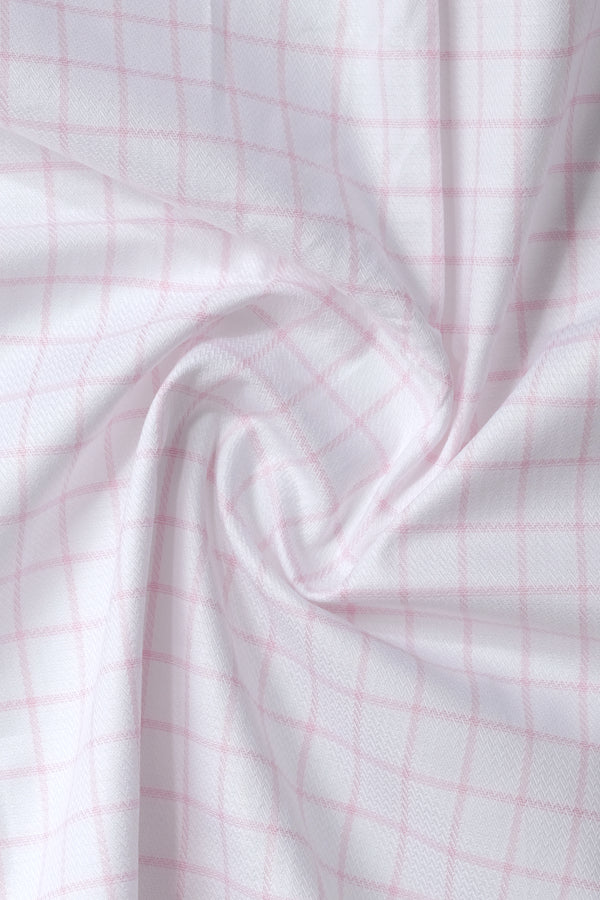 White Casual Shirt with Light Pink Grid Checks - Aruba+ Super Smart Fit