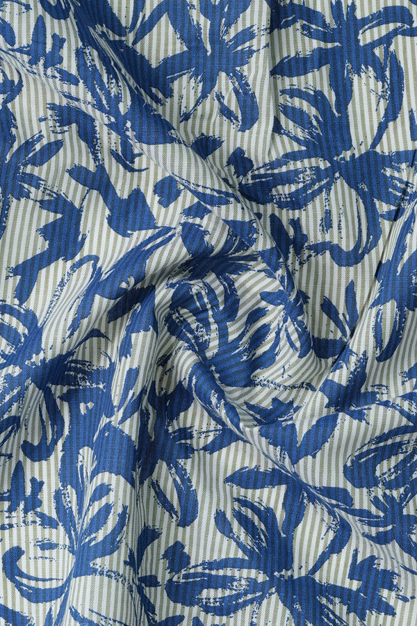 Blue Leaf Printed Stripes Casual Shirt - Aruba+ Super Smart Fit