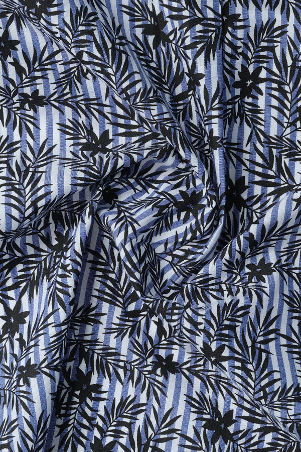 Black Leaf Printed Stripes Casual Shirt - Aruba+ Super Smart Fit