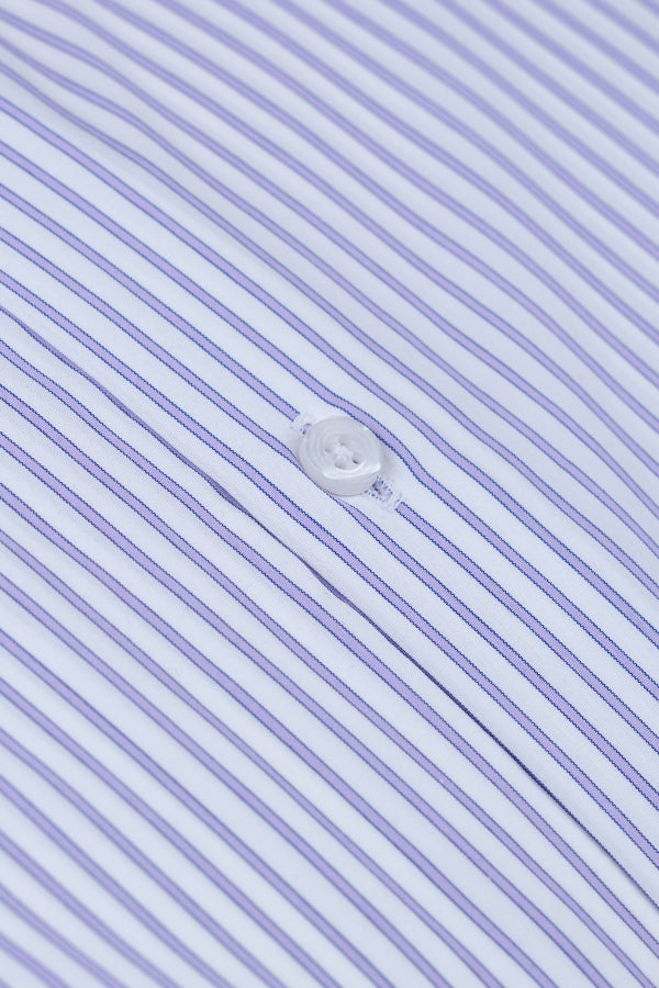 White with Purple Stripes Formal Shirt Smart Fit