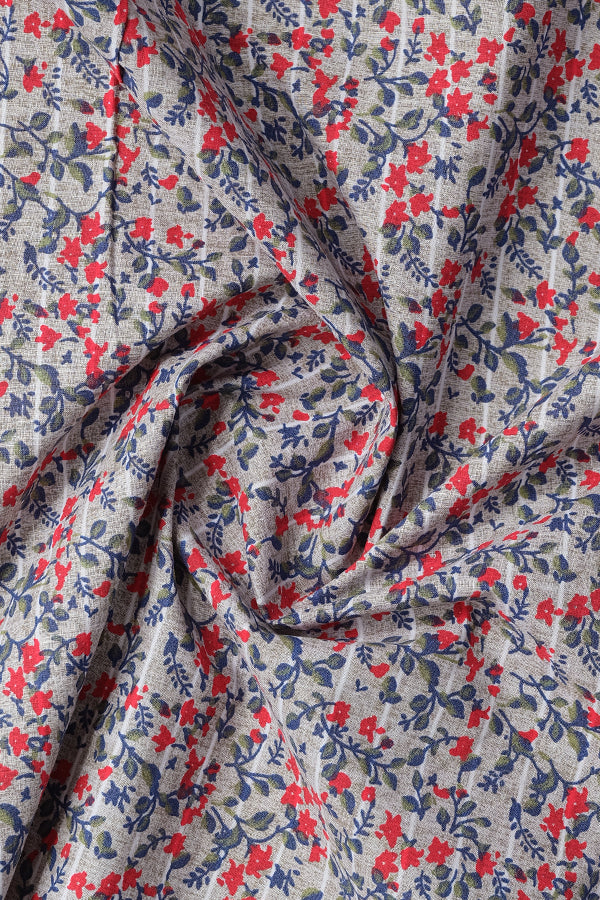 Red Over Grey Floral Printed Casual Shirt - Aruba+ Super Smart Fit