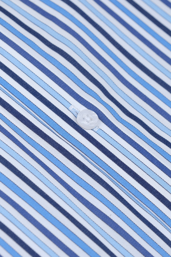 Blue Black Navy Pinstripes Formal Shirt Smart Fit