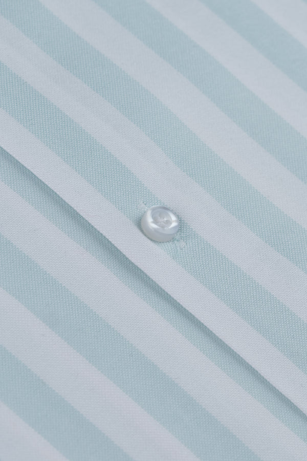 Light Green White Awning Stripe Formal Shirt Smart Fit