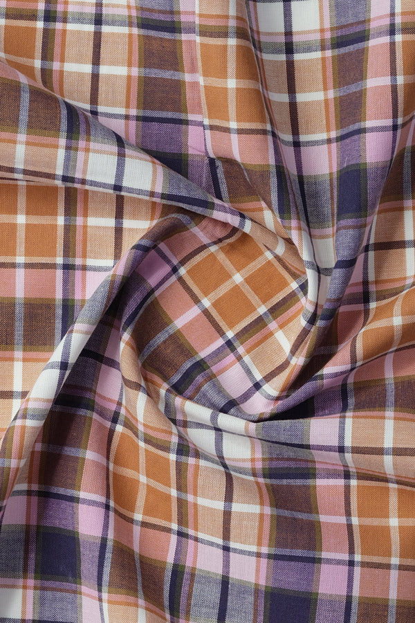 Brown Light Pink Plaids Casual Shirt - Aruba+ Super Smart Fit