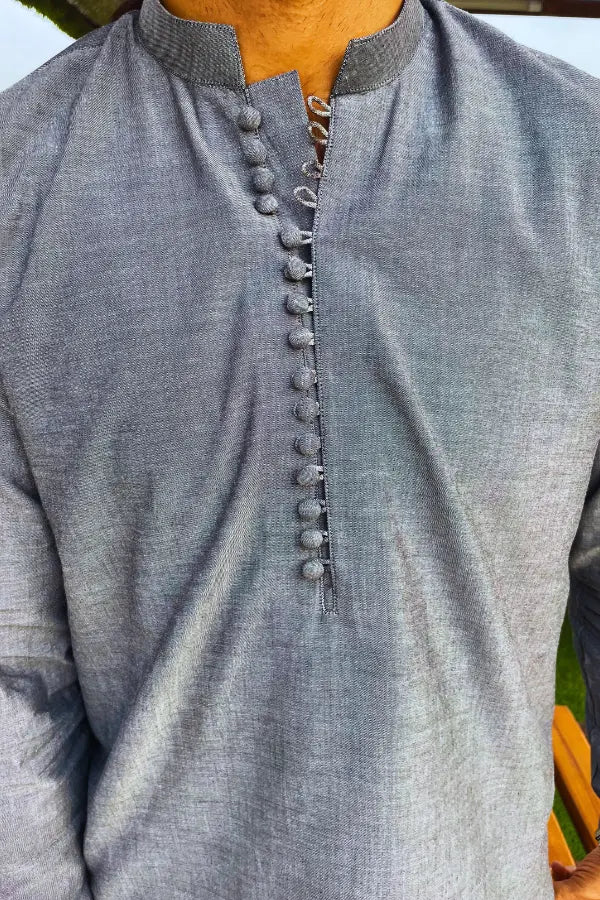 Grey Linen Kurta For Men's