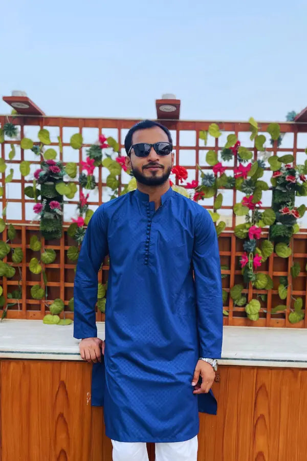Blue Checkered Signature Kurta for Men's