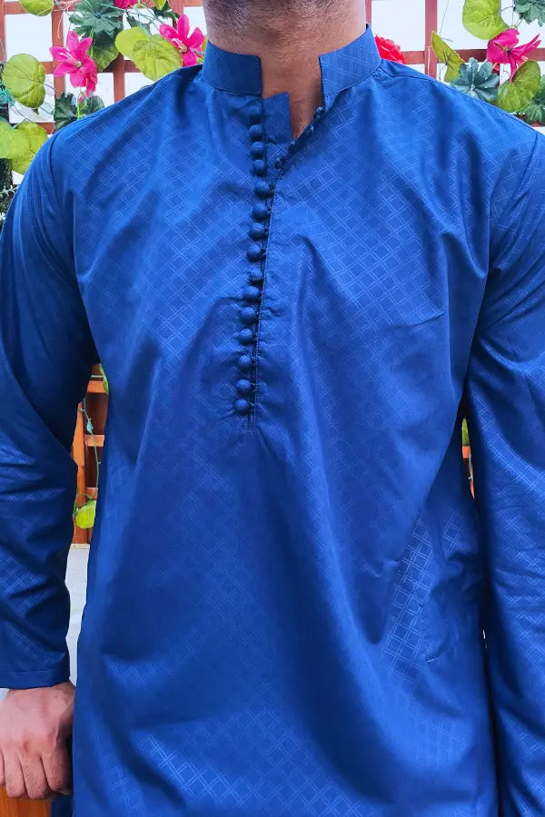 Blue Checkered Signature Kurta for Men's