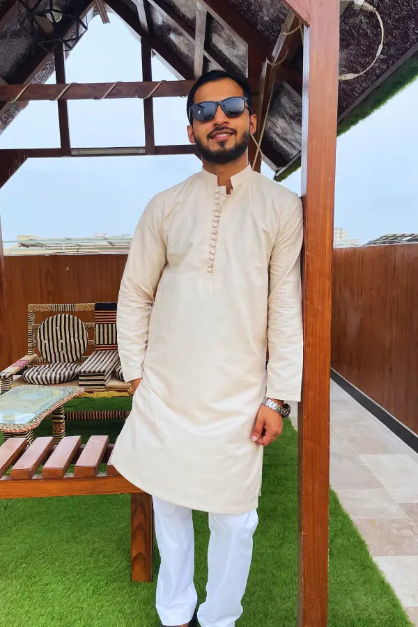 Beige Signature Kurta for Men's