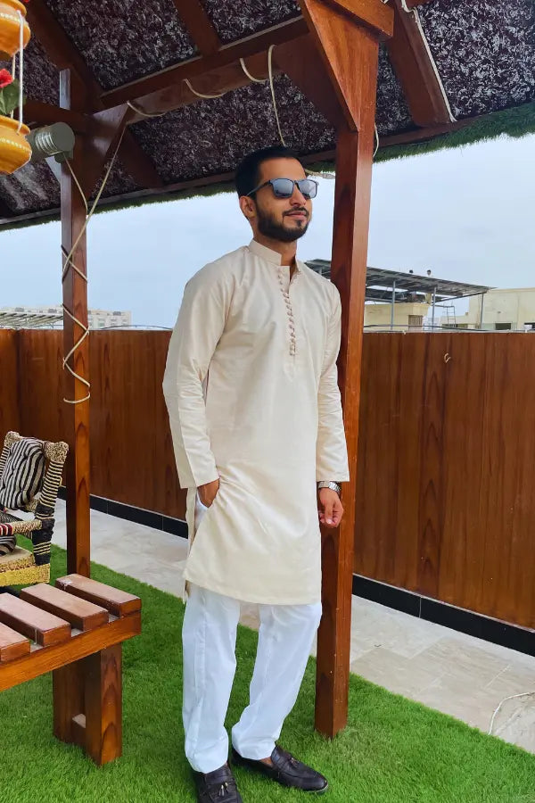 Beige Signature Kurta for Men's