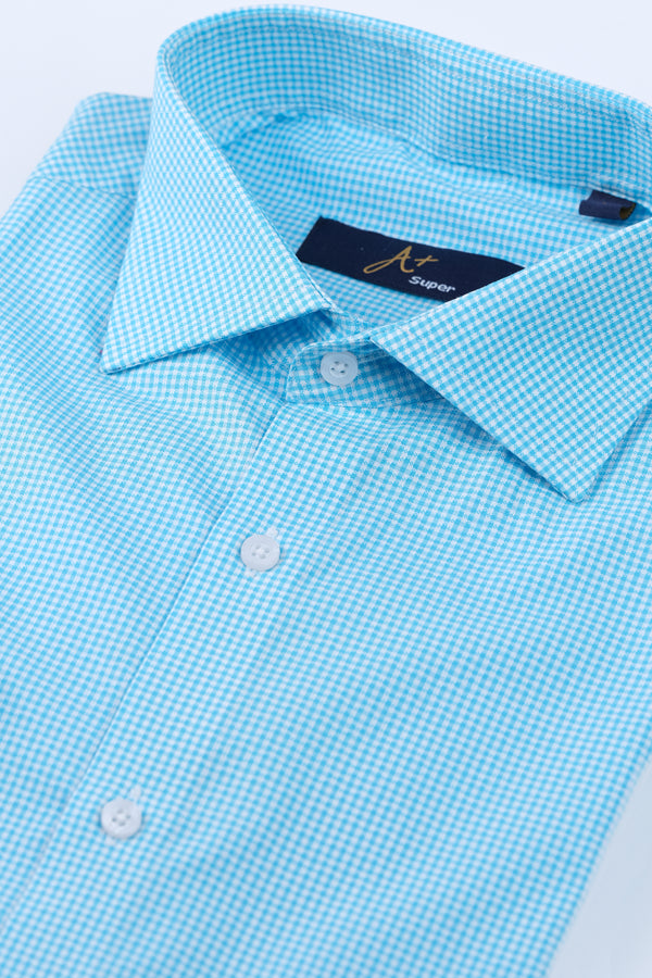Aqua Blue Check Formal Shirt 2