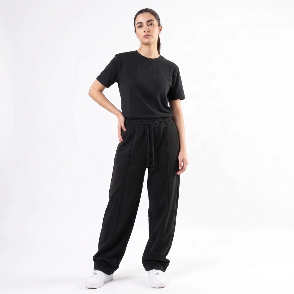 Cotton Terry Unisex Trouser Front Stitched- Loose Fit - Black Aruba Fashion Wear