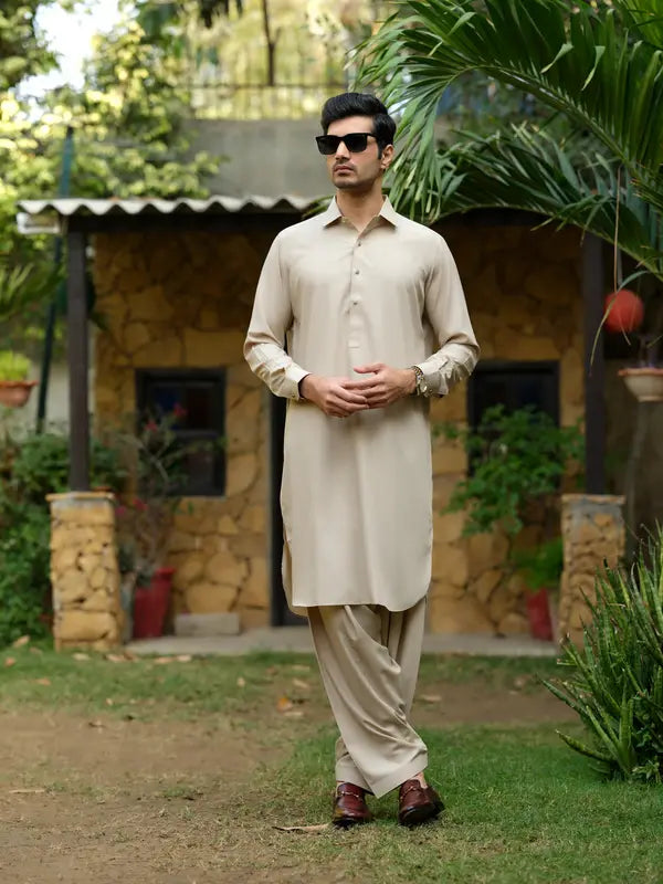 Beige Plain | Shalwar Kameez for Men