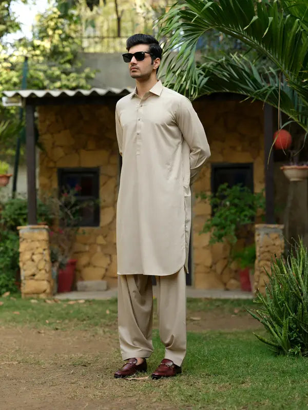 Beige Plain | Shalwar Kameez for Men
