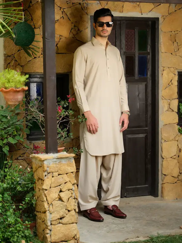 Beige Plain | Shalwar Kameez for Men