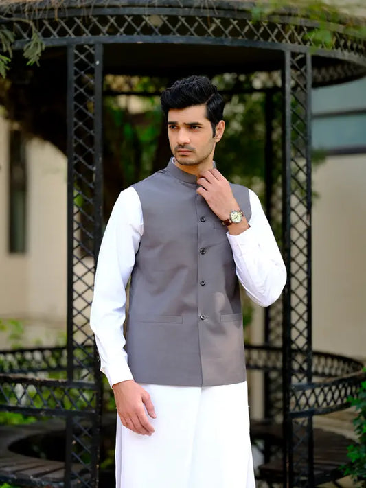 Men's Light Grey Plain Waist coat - Aruba
