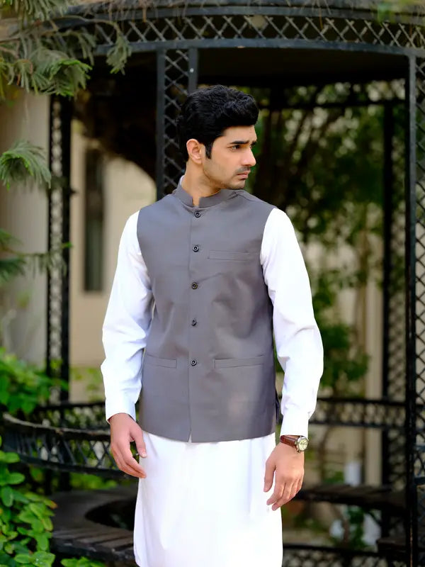 Men's Light Grey Plain Waist coat - Aruba