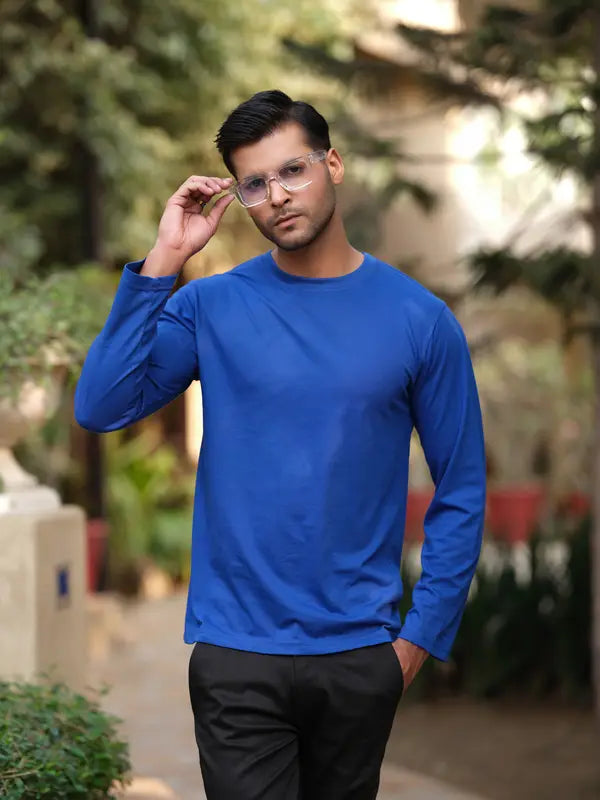 Blue Round Neck Full Sleeve T-Shirt