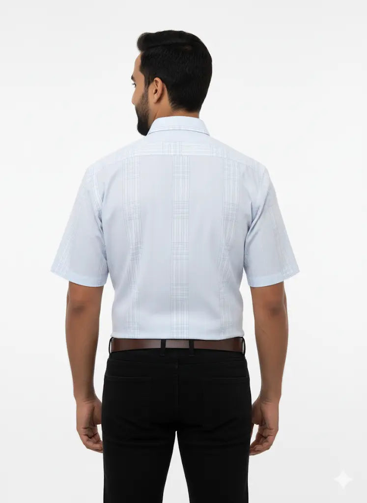Sky Blue checkered Half Sleeve Shirt For Men's