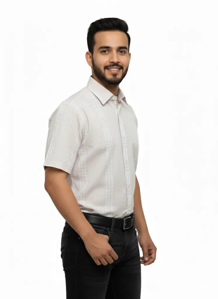 Light Brown checkered Half Sleeve Shirt For Men's