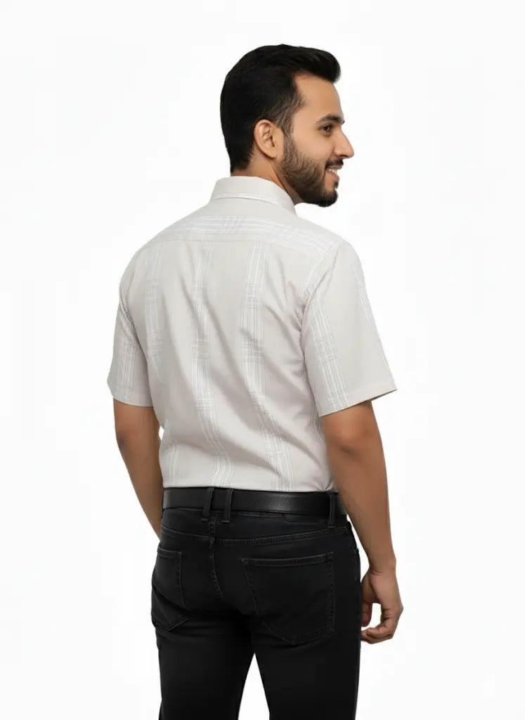 Light Brown checkered Half Sleeve Shirt For Men's