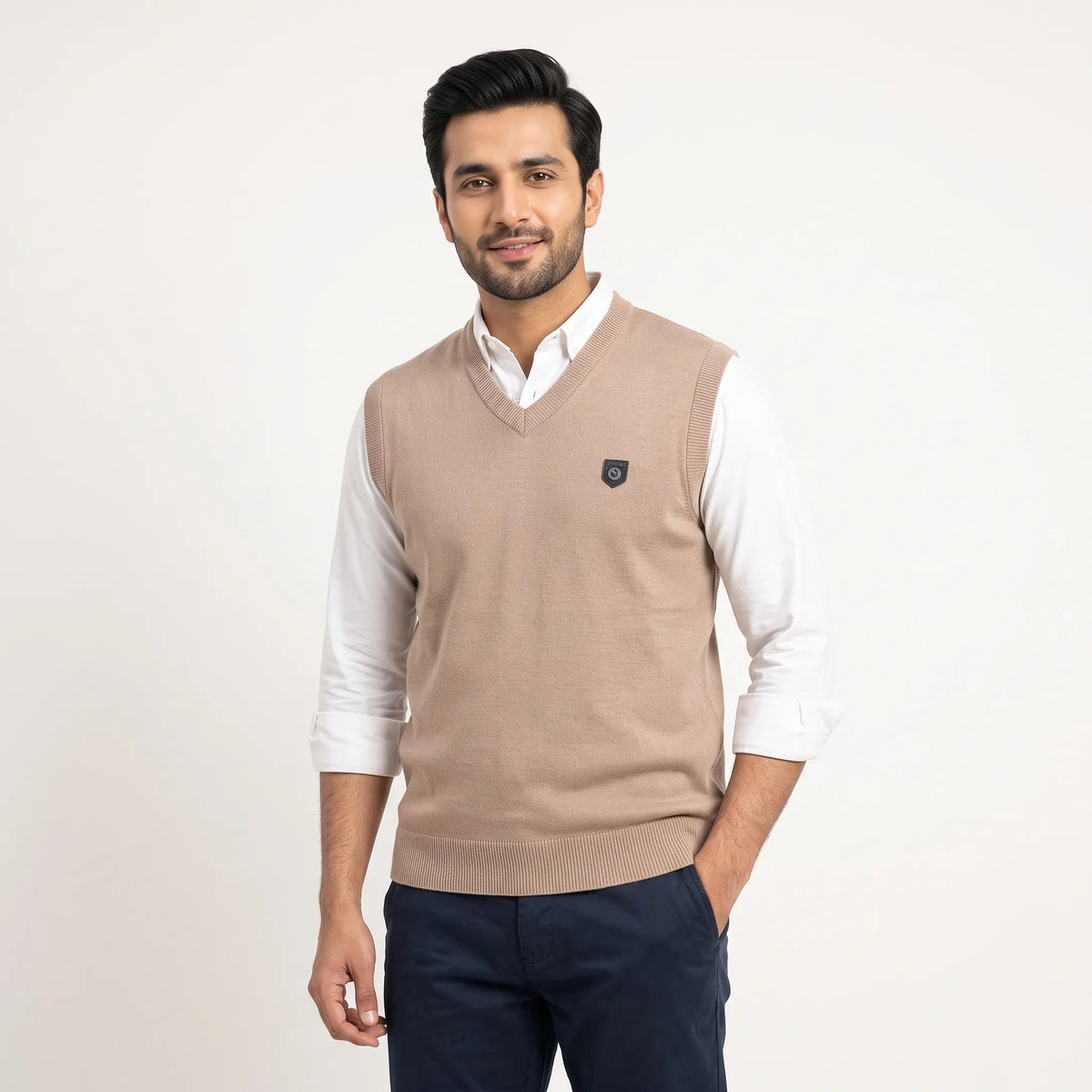 Beige V-Neck Sweater Vest Aruba Fashion Wear