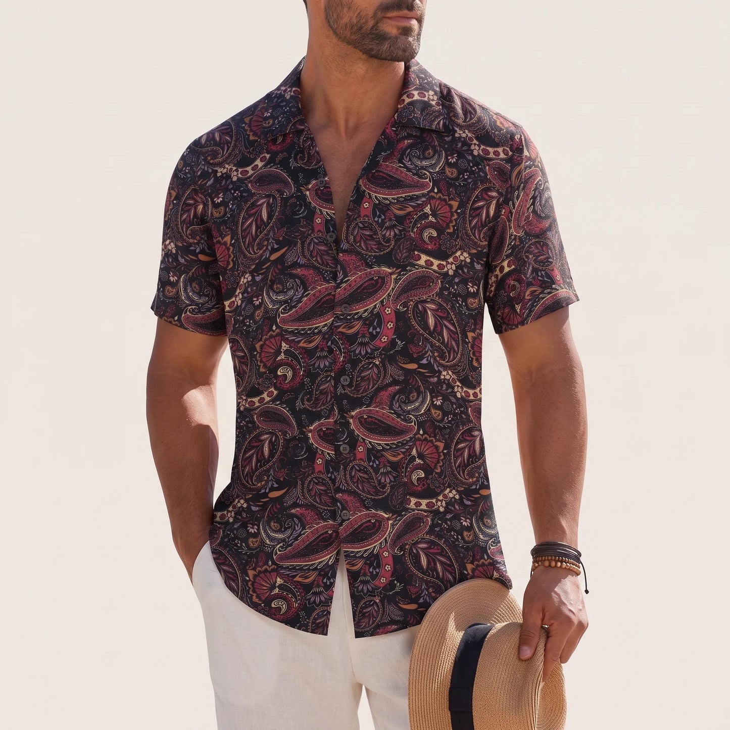 Black Floral Half Sleeve Shirt For Men's Aruba Fashion Wear