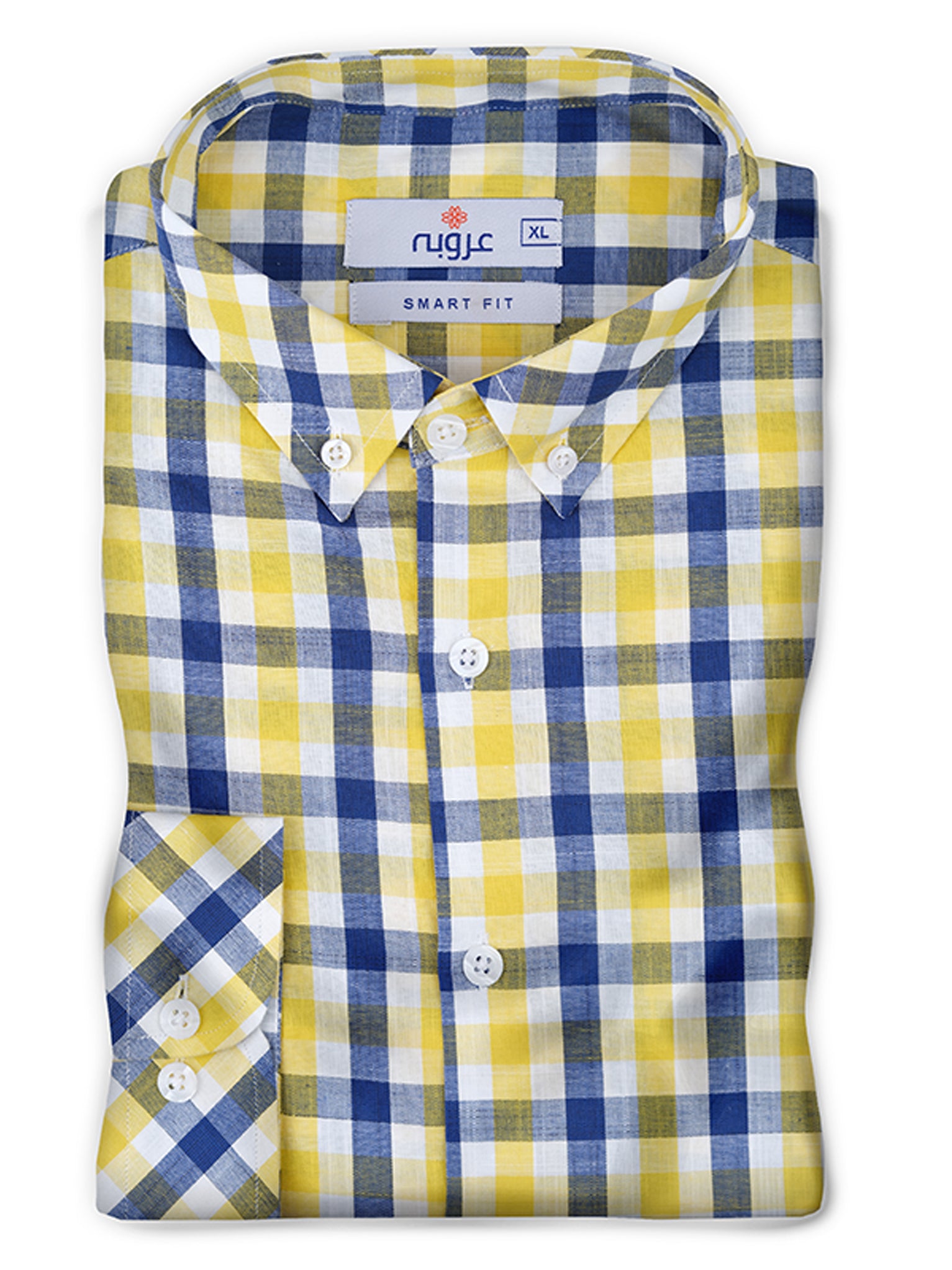 Yellow and Blue Check Casual Shirt - Main Image