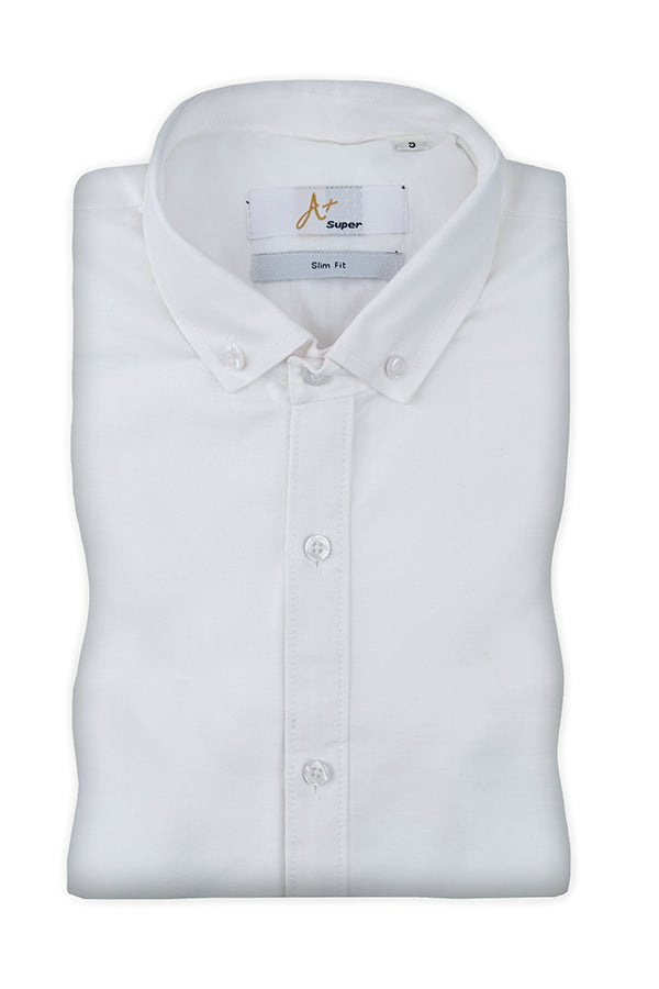 Plain White Casual Shirt - Aruba+ Super  Smart Fit