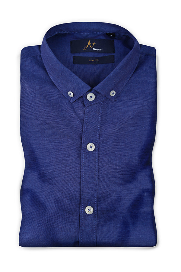 Royal Blue Plain Casual Shirt - Aruba+ Super  Smart Fit