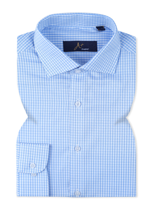 Blue and White Gingham Check Dress Shirt  Smart Fit