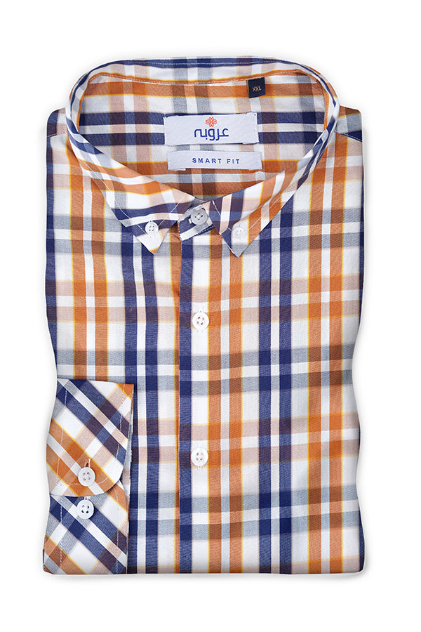 Men's Navy Blue & Orange Check Shirt