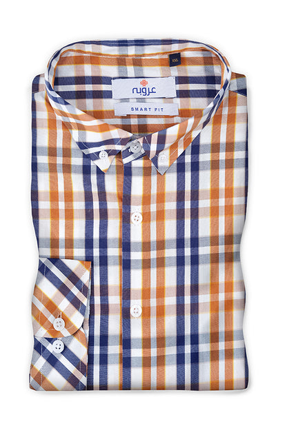 Men's Navy Blue & Orange Check Shirt