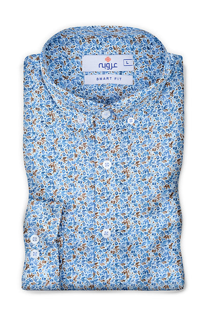Blue Leaf Printed Pattern Casual Shirt - Aruba+ Super Smart Fit
